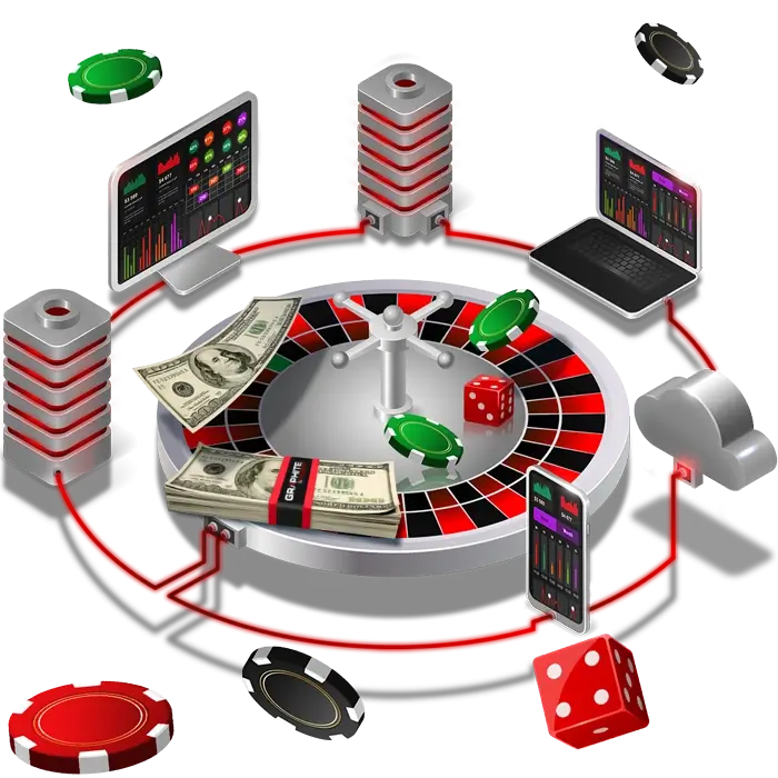 Casino affiliate program ecosystem including servers, devices and roulette